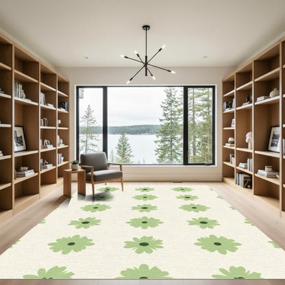 Light Green Daisy Grid Rug