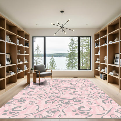 Pale Pink Gray Swirl Abstract Rug