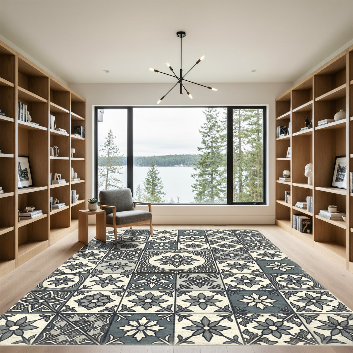 Vintage Gray Floral Medallion Tiles Rug