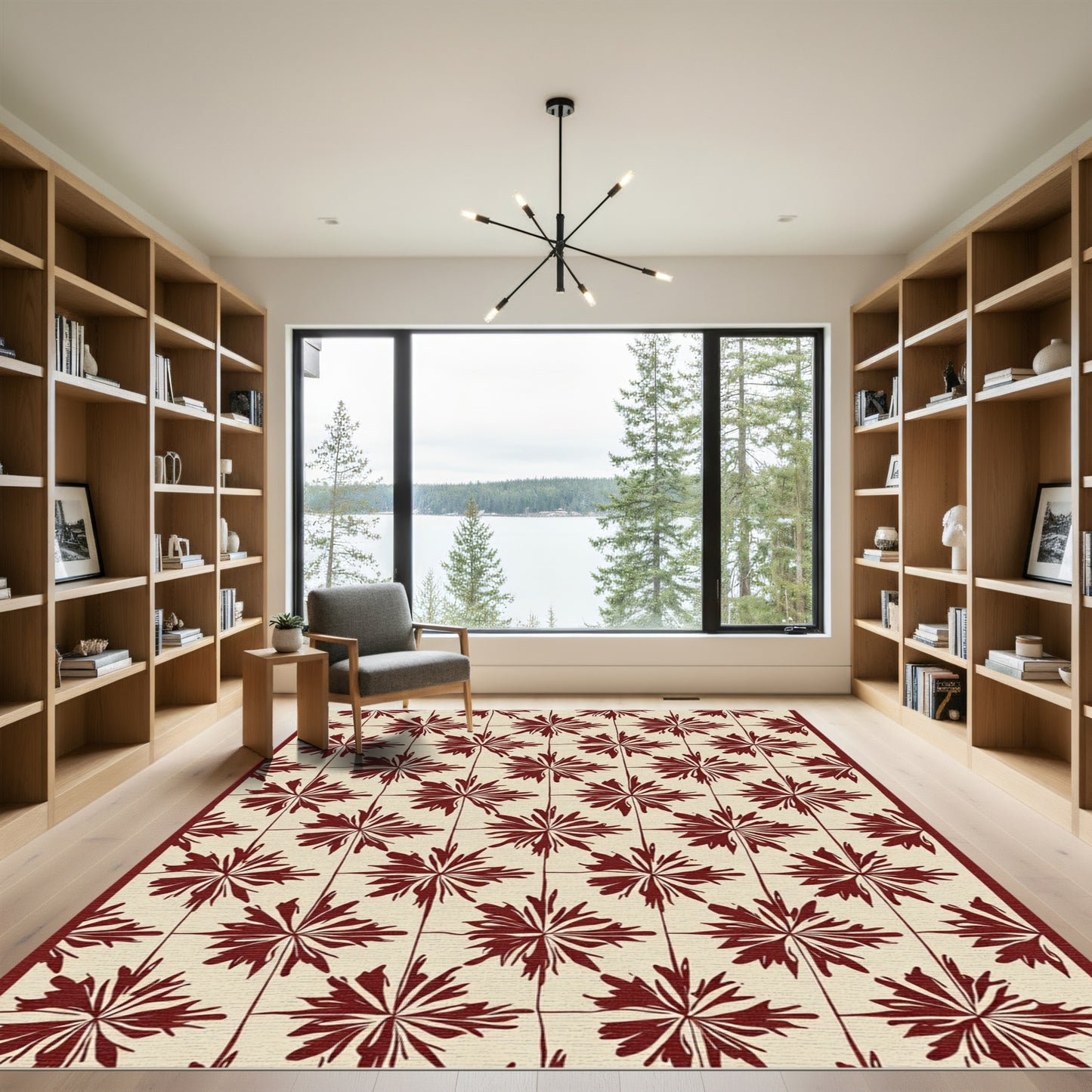 Crimson Starburst Lattice Rug