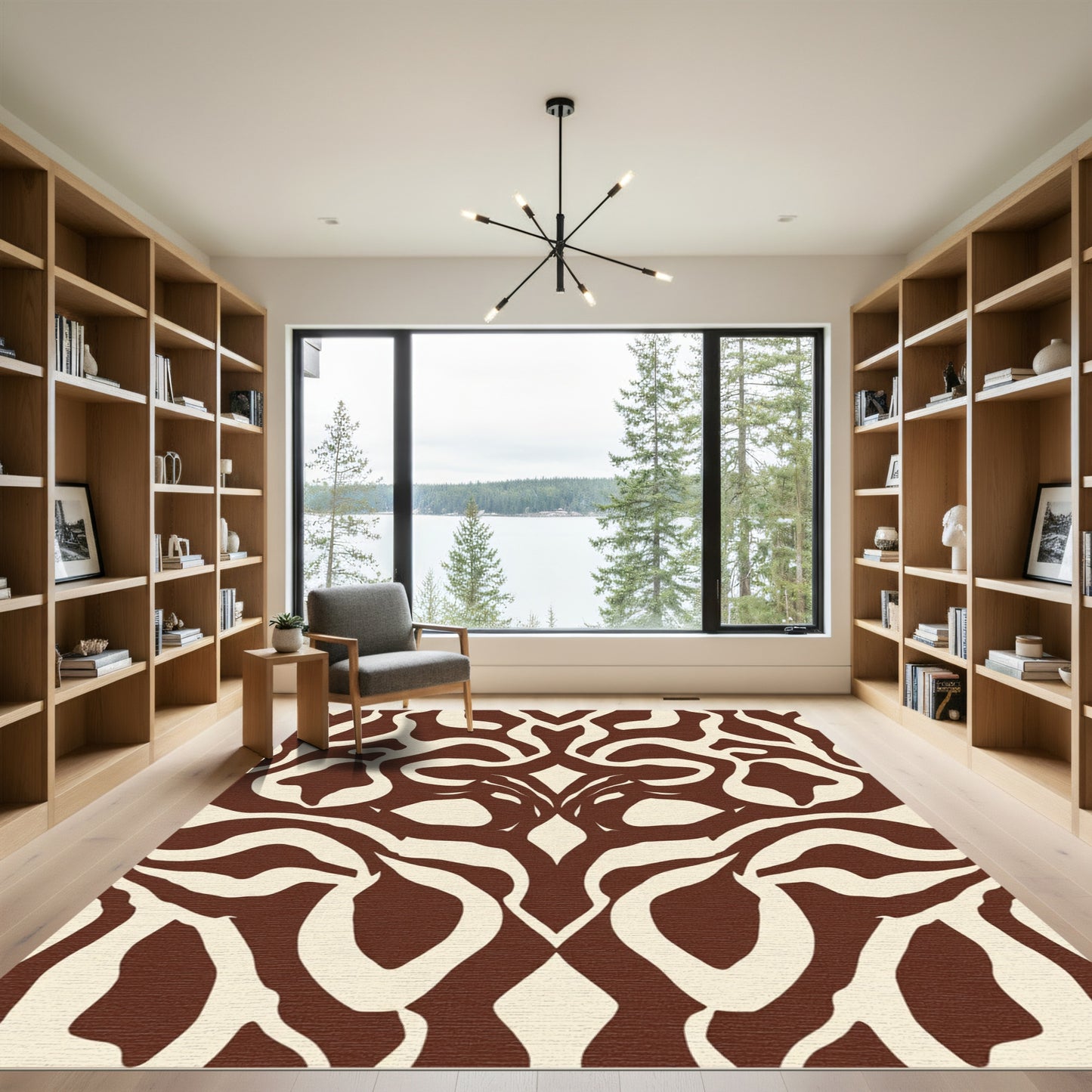 Rich Brown Abstract Organic Flow Rug