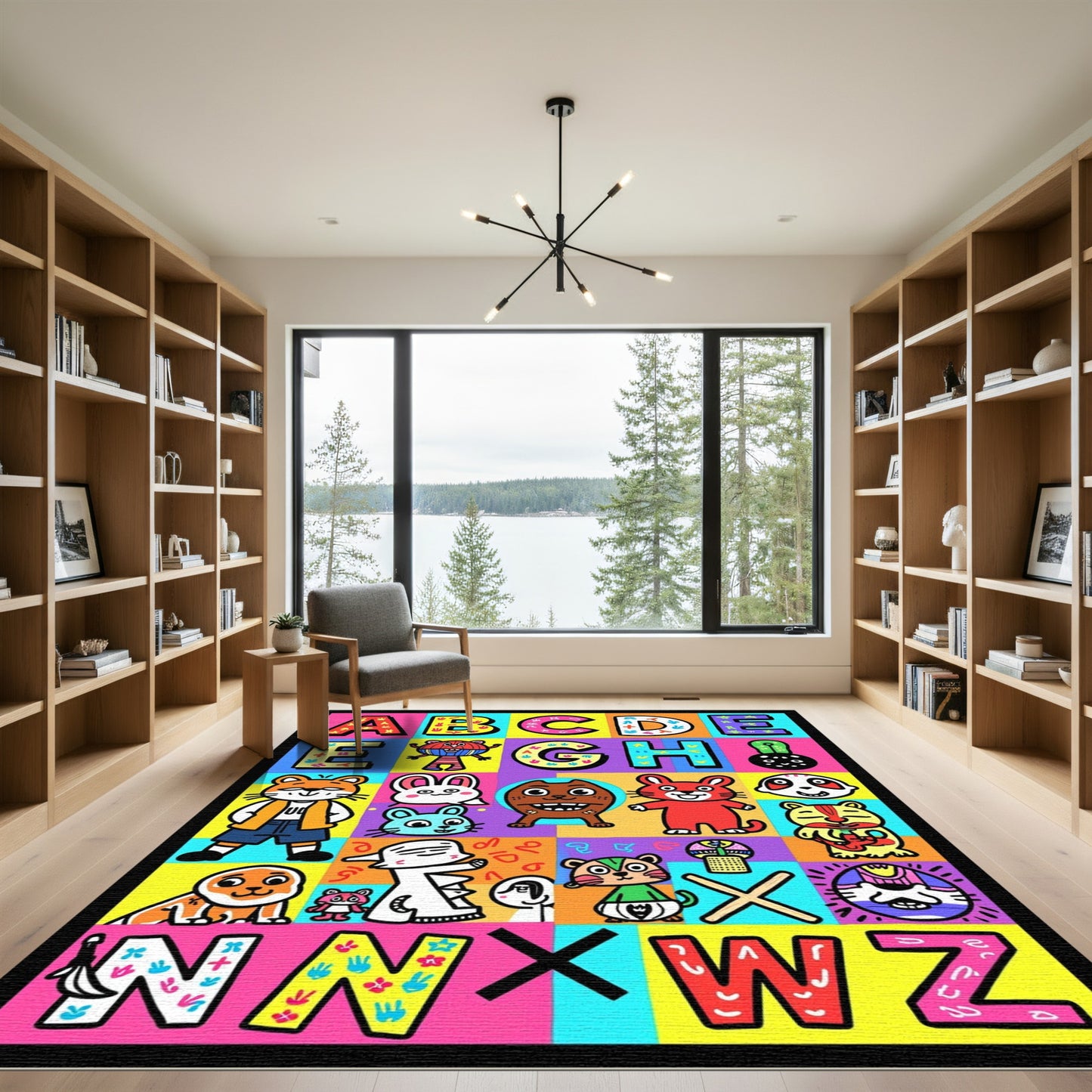 Colorful Alphabet Critters Playful Illustration Rug