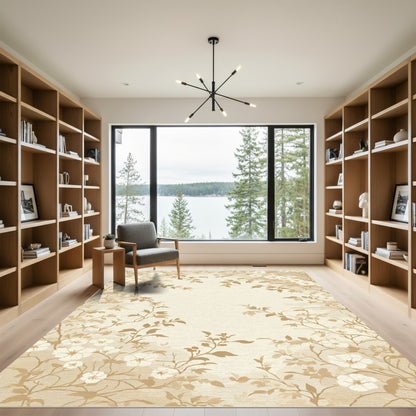 Neutral Cream Floral Branch Overlay Rug