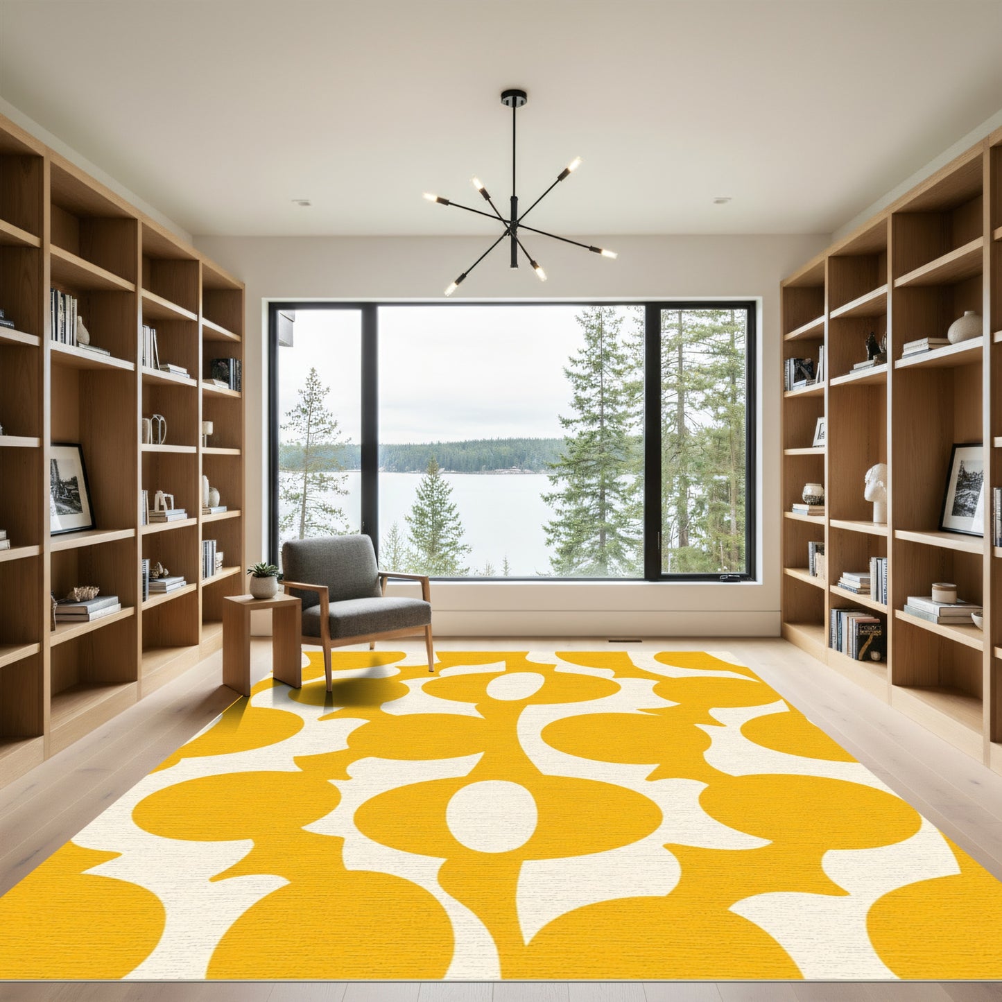 Golden Abstract Floral Medallion Rug