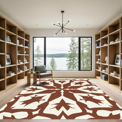 Brown Cream Symmetrical Floral Star Rug