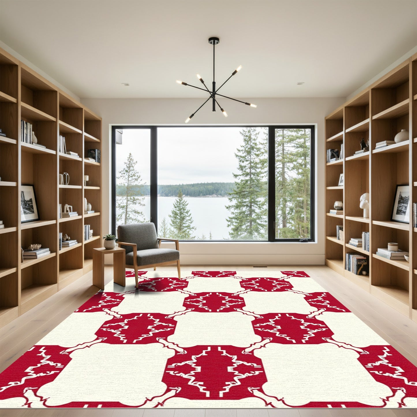 Bold Red Cream Lattice Checkerboard Rug