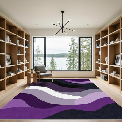 Deep Purple And White Wave Rug