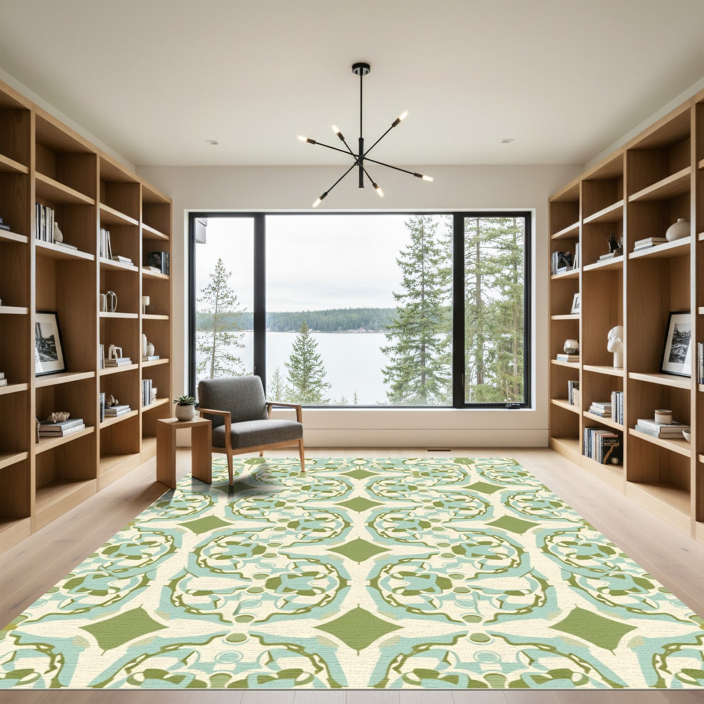 Serene Sage Green Abstract Medallion Rug