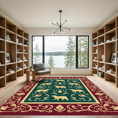 Regal Burgundy Bear Animal Medallion Rug