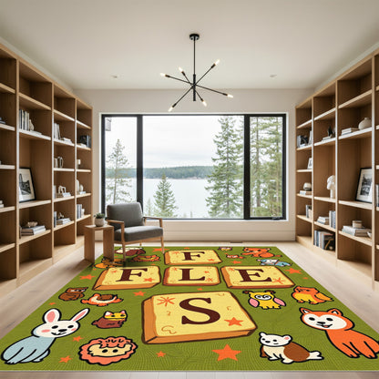 Whimsical Animals and Letter Tiles Rug