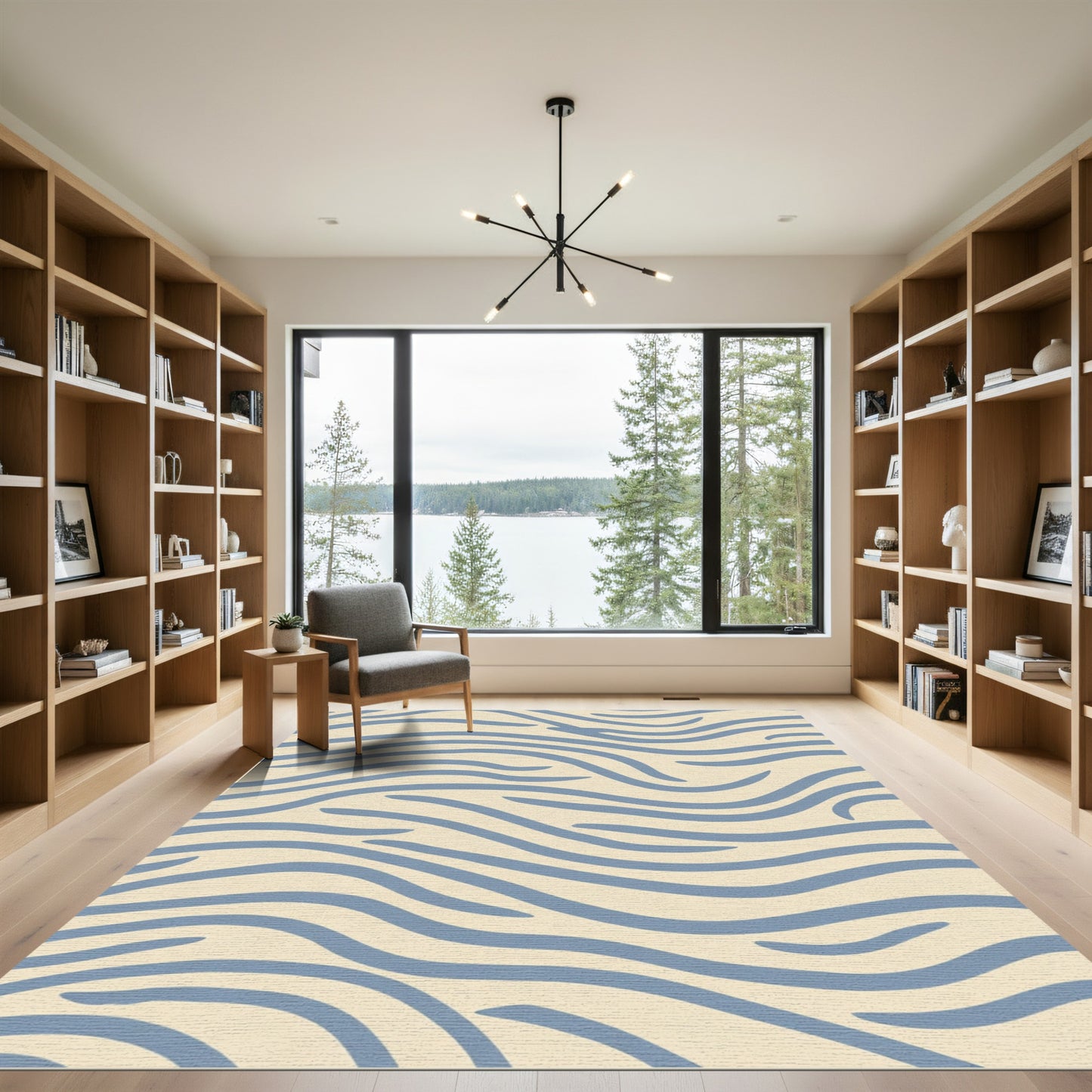 Abstract Blue Wavy Lines Rug
