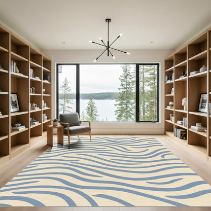 Abstract Blue Wavy Lines Rug