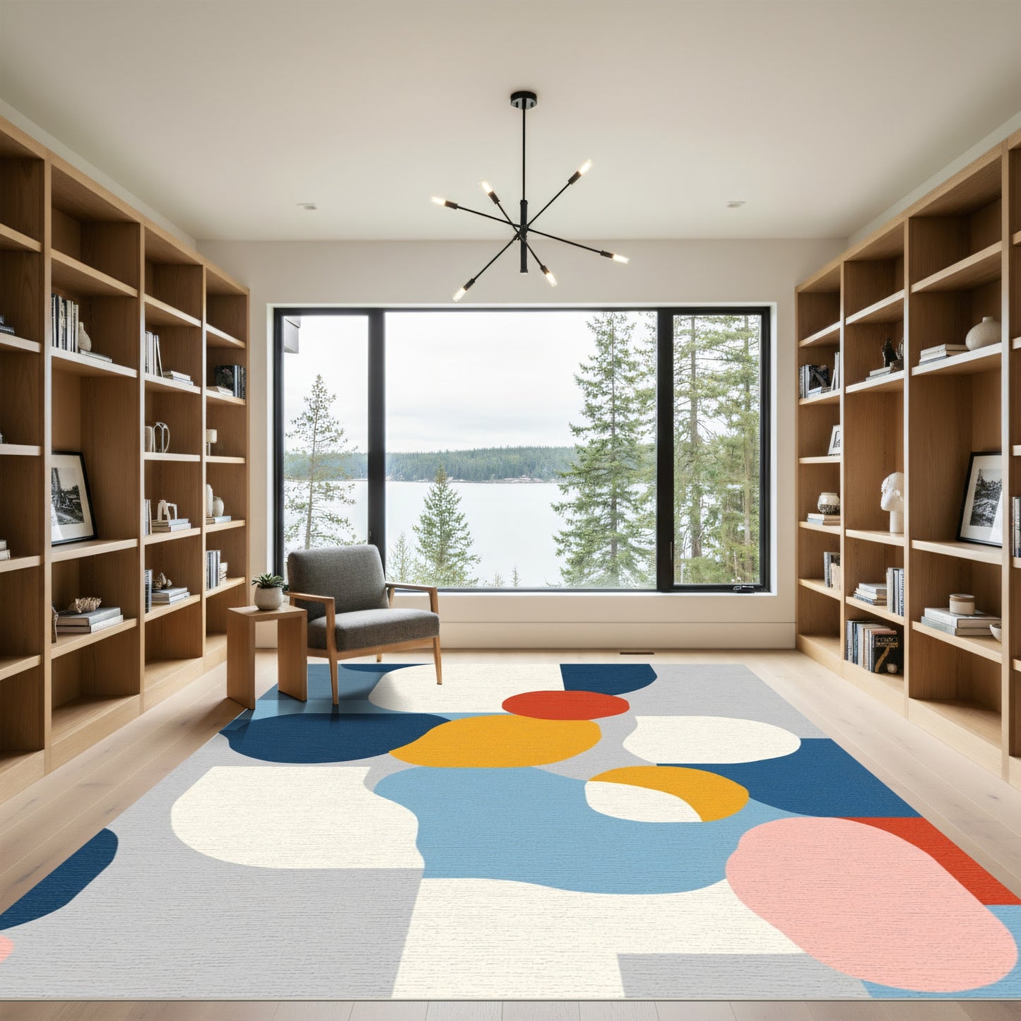 Abstract Organic Shapes Teal Gold Rug