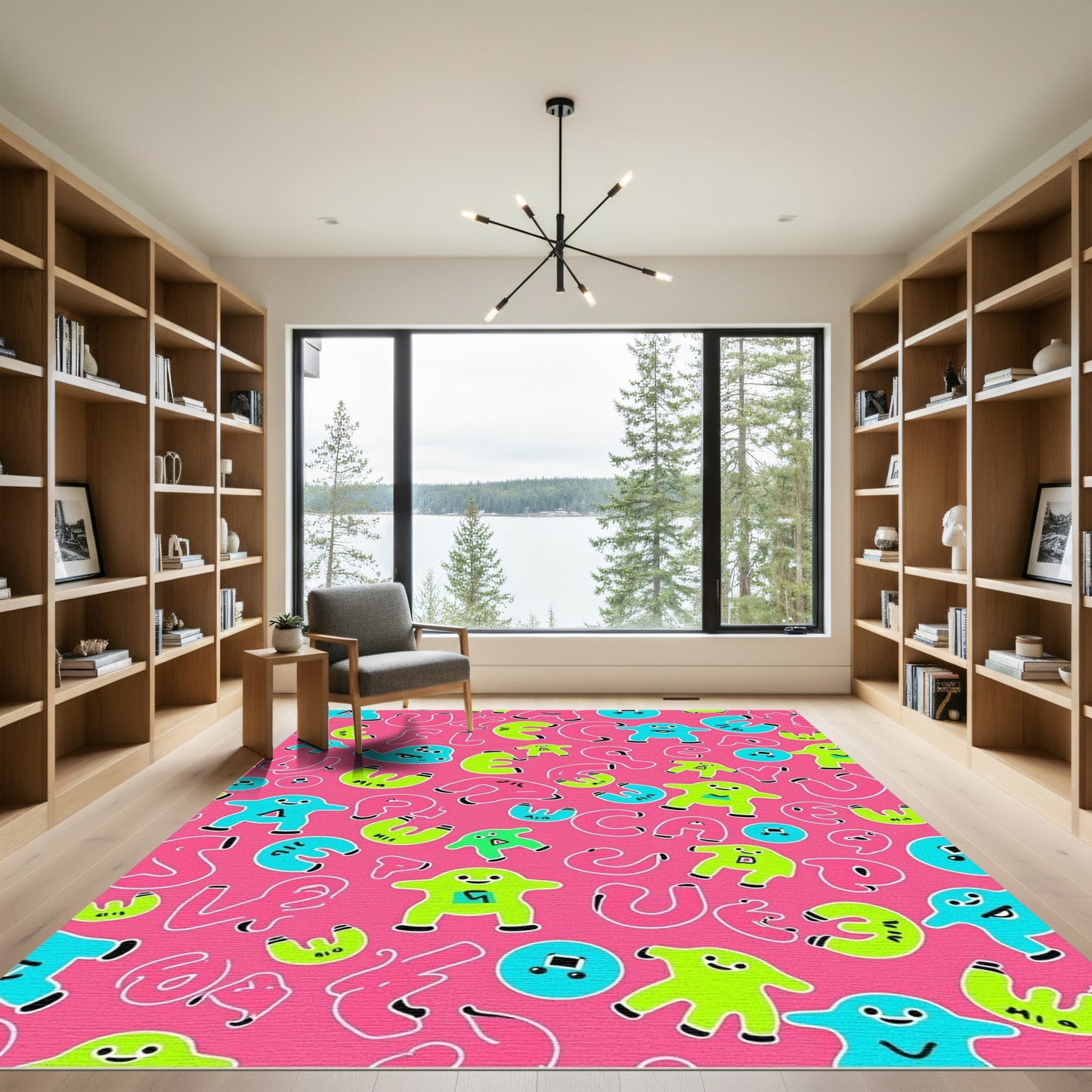 Playful Pink Cartoon Characters And Letters Rug