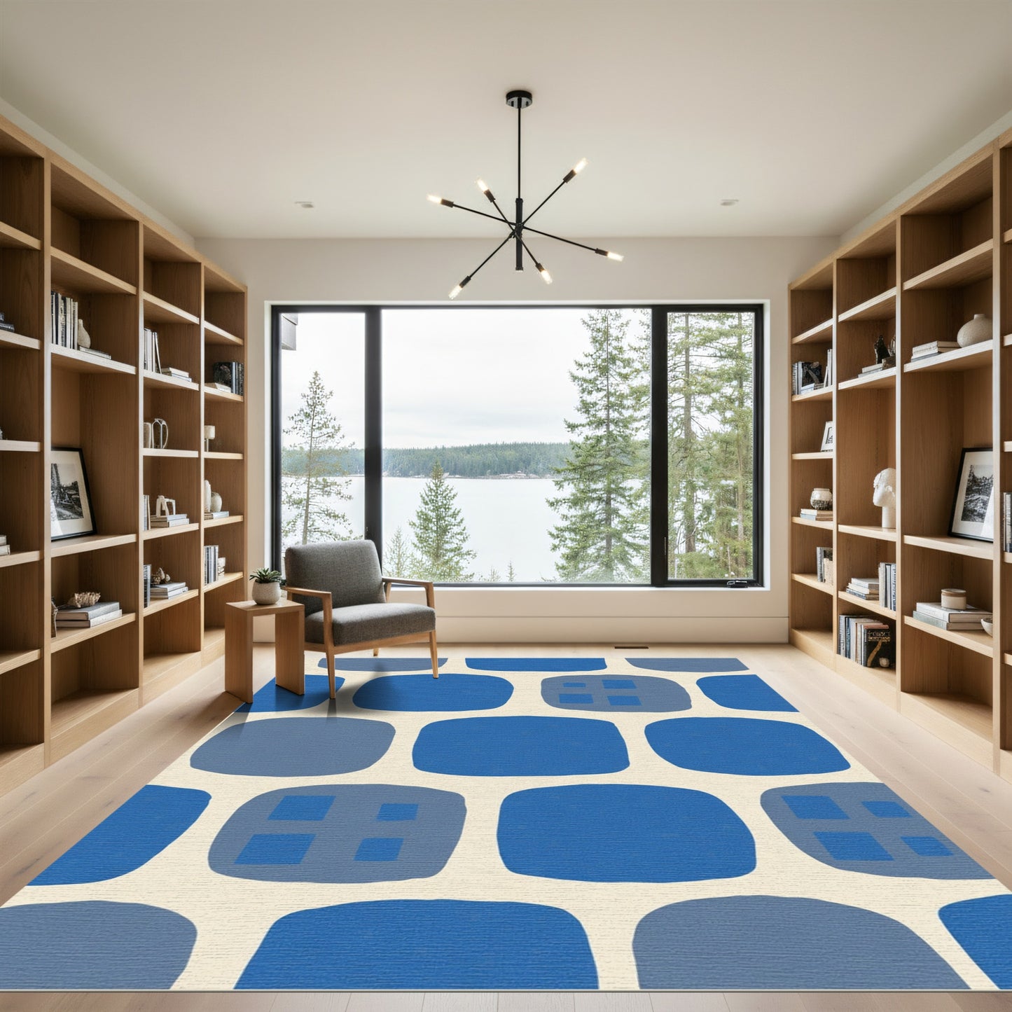 Modern Blue Blocky Brick Inlay Rug