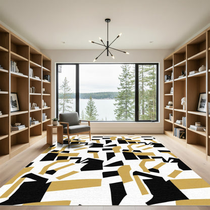 Modern Abstract Black Gold Shapes Rug