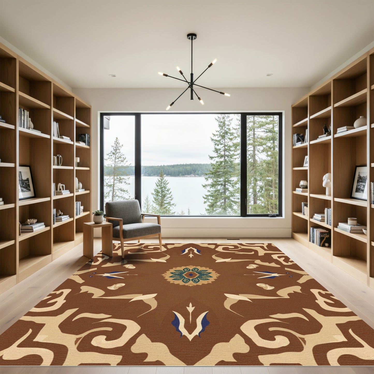 Brown Beige Blue Floral Medallion Rug