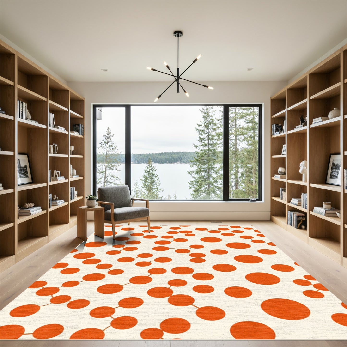 Orange Atom Cluster Geometric Rug