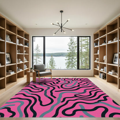 Hot Pink Organic Flowing Lines Rug