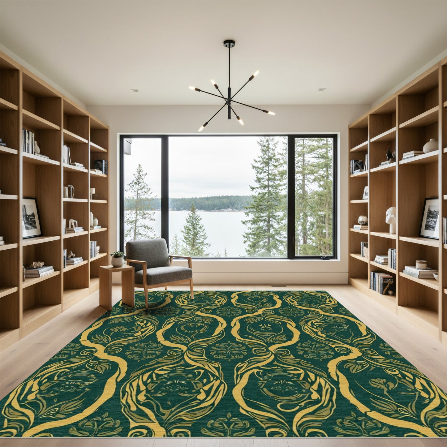 Emerald Gold Arabesque Floral Rug