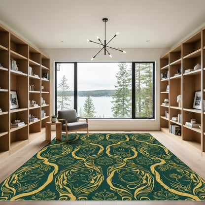 Emerald Gold Arabesque Floral Rug