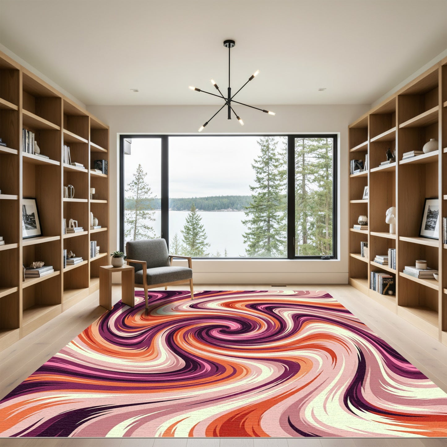 Vibrant Swirl Magenta Orange Abstract Rug