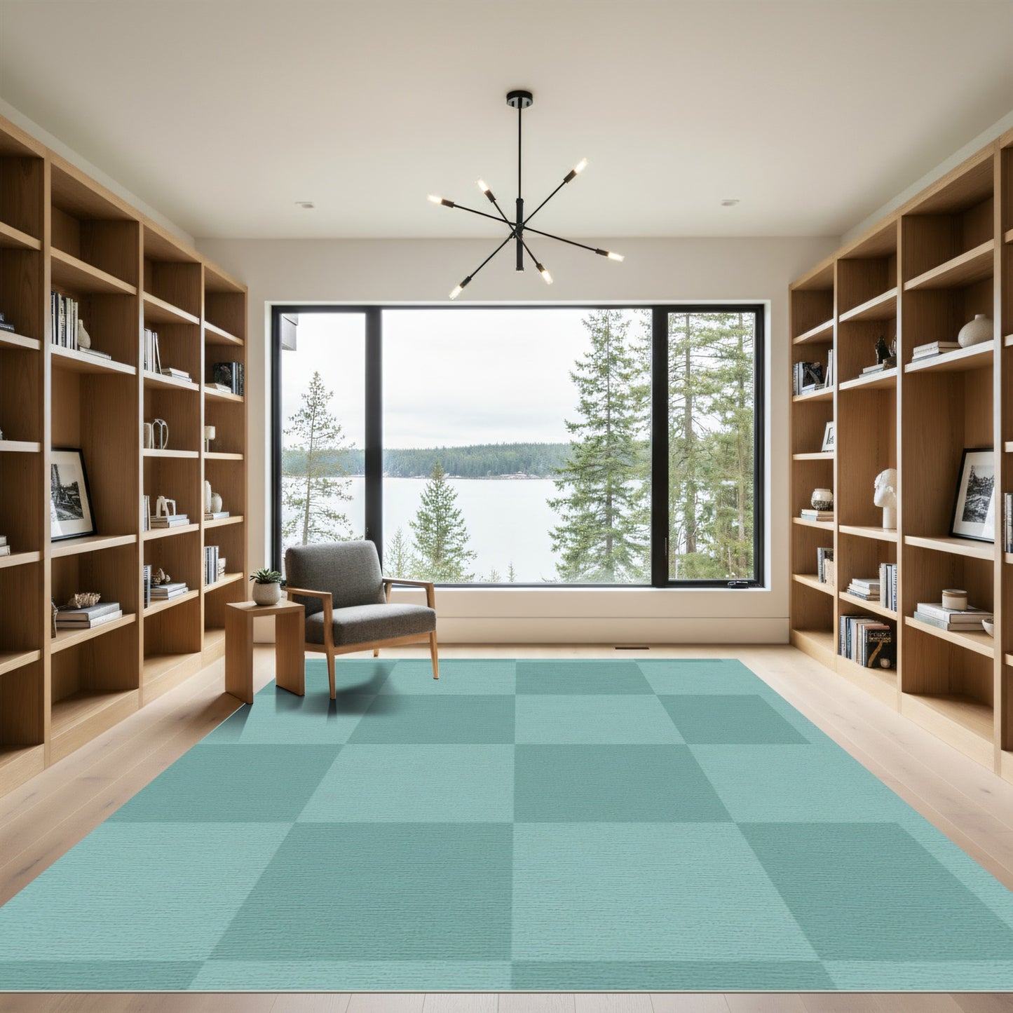 Two Tone Teal Checkerboard Squares Rug
