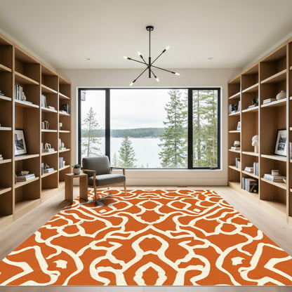Terracotta White Organic Curlicue Rug