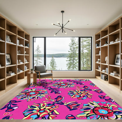 Vibrant Pink Abstract Floral Explosion Rug