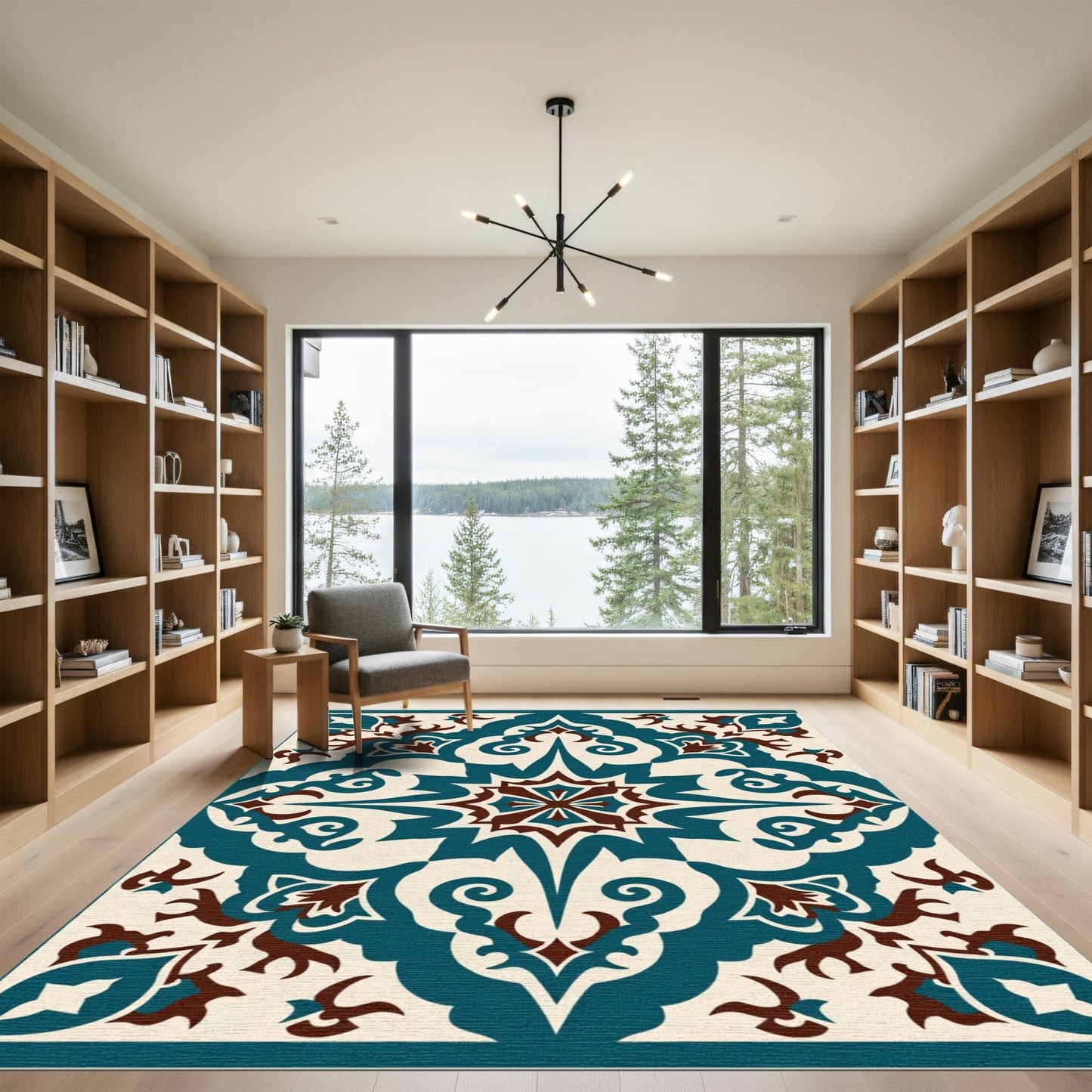 Teal and Brown Ornate Floral Medallion Rug