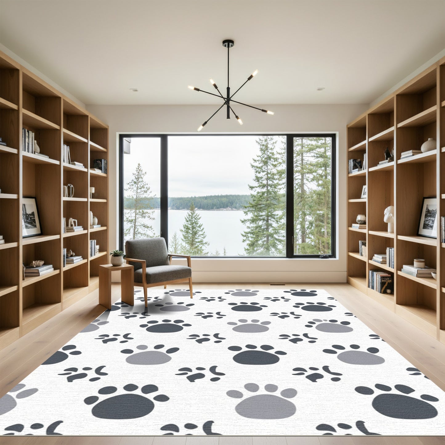 Gray Paw Prints Scattered Pattern Rug