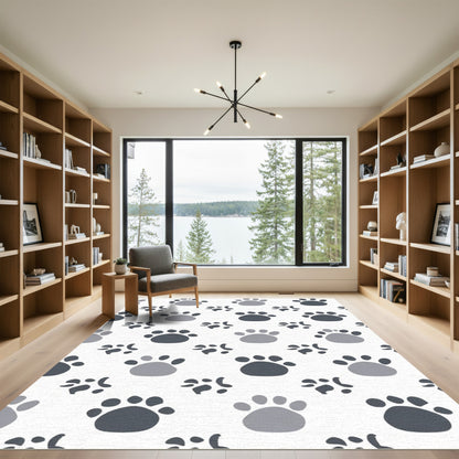 Gray Paw Prints Scattered Pattern Rug
