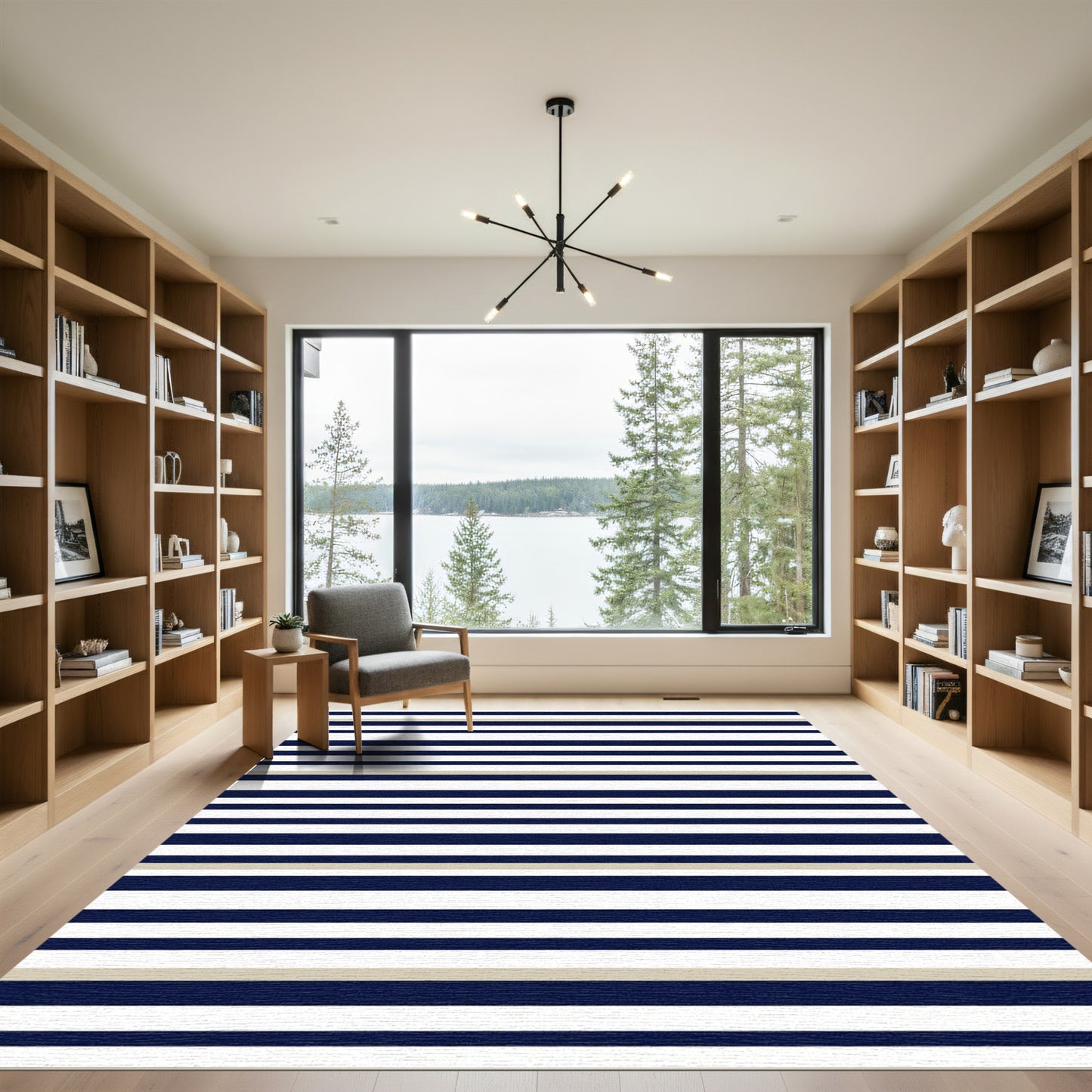 Navy White Tan Stripe Rug
