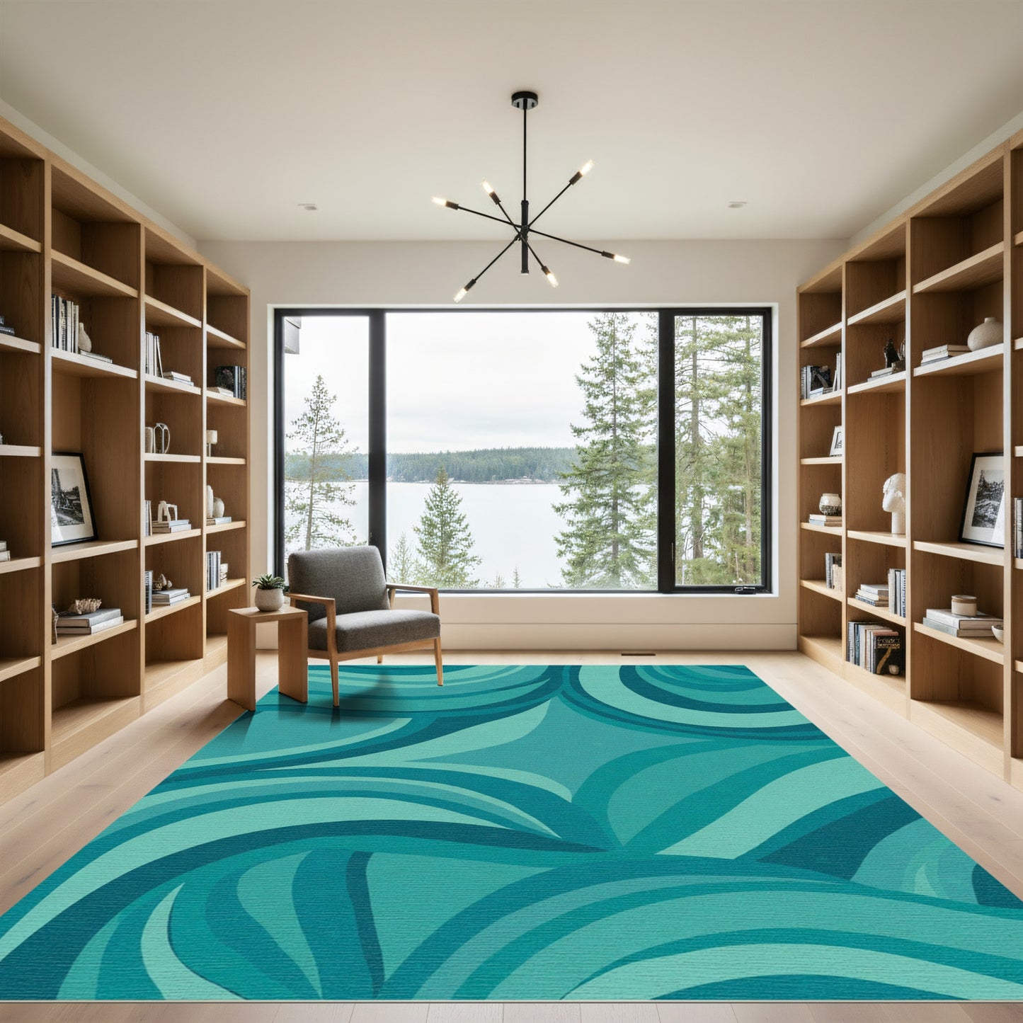Teal Ocean Wave Swirl Rug
