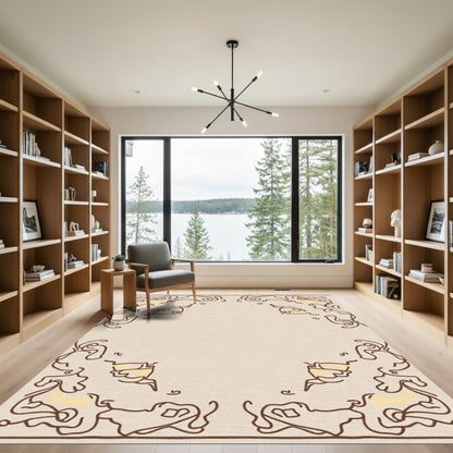 Beige Abstract Vine Swirl Rug
