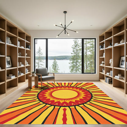 Radiant Yellow Red Sunburst Rays Rug