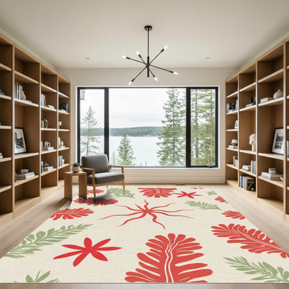 Rustic Red Green Botanical Fern Rug