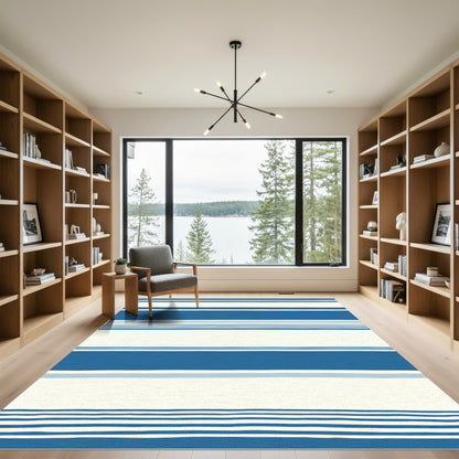 Classic Blue and Cream Striped Rug