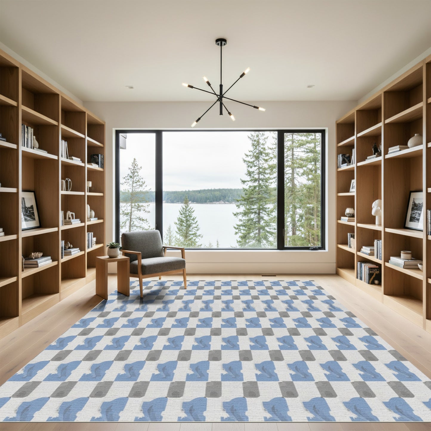 Pale Blue Gray Checkerboard Composition Rug