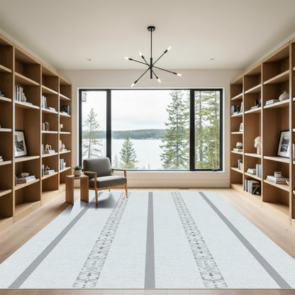 Light Gray Muted Stripe Medallion Rug