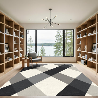 Monochrome Diagonal Plaid Diamond Rug