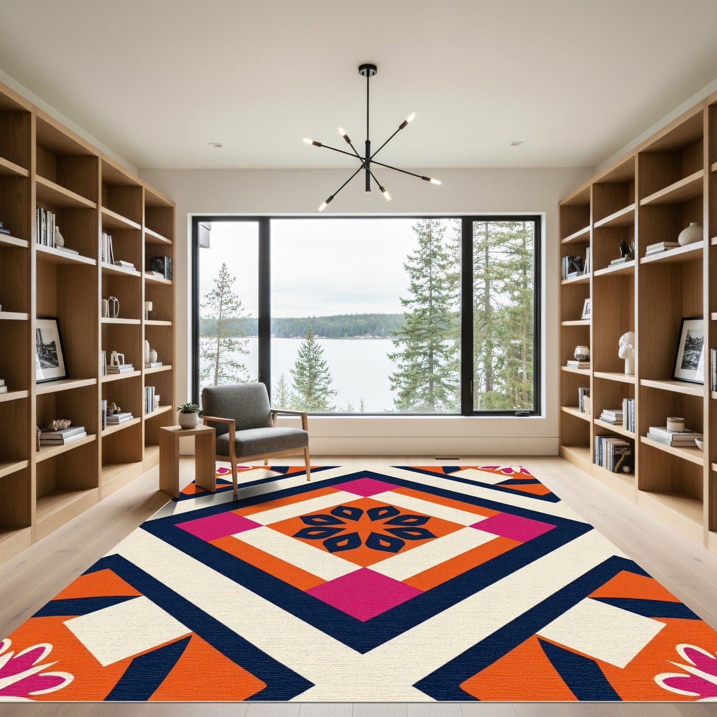 Bold Abstract Floral Diamond Composition Rug