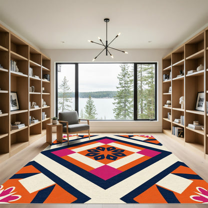 Bold Abstract Floral Diamond Composition Rug