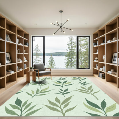 Subtle Green Leaf Tendril Arrangement Rug
