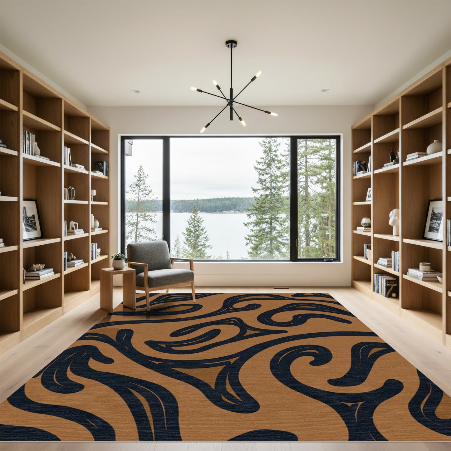 Brown and Black Swirl Abstract Rug