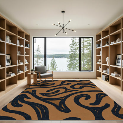 Brown and Black Swirl Abstract Rug