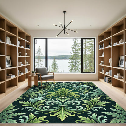 Verdant Floral Acanthus Scroll Rug