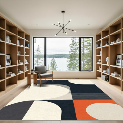 Abstract Cream Navy Orange Geometric Shapes Rug
