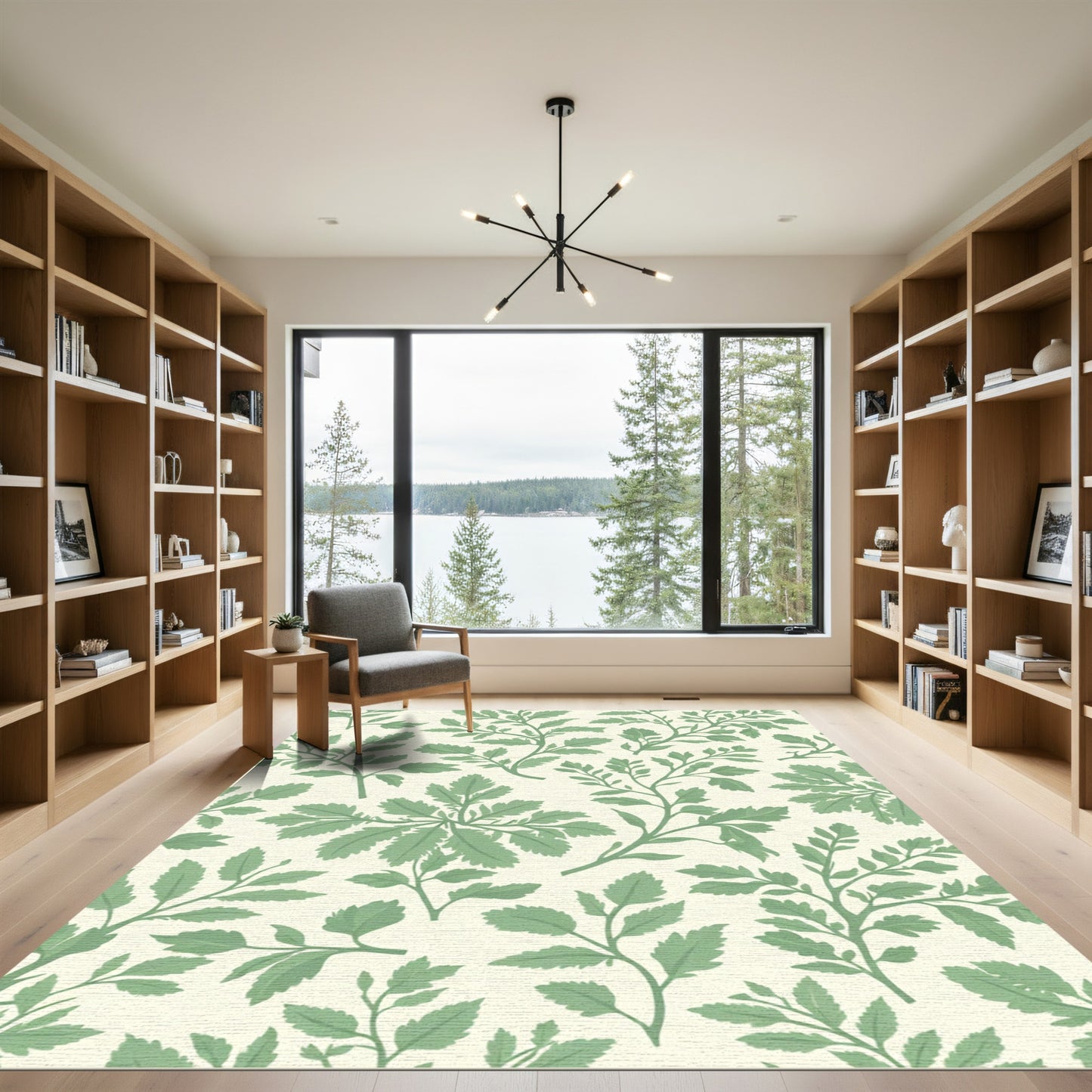 Sage Green Herbal Branch Pattern Rug