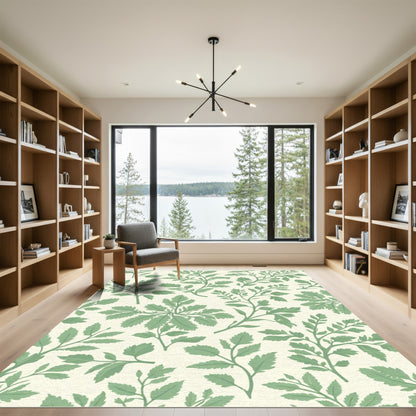 Sage Green Herbal Branch Pattern Rug